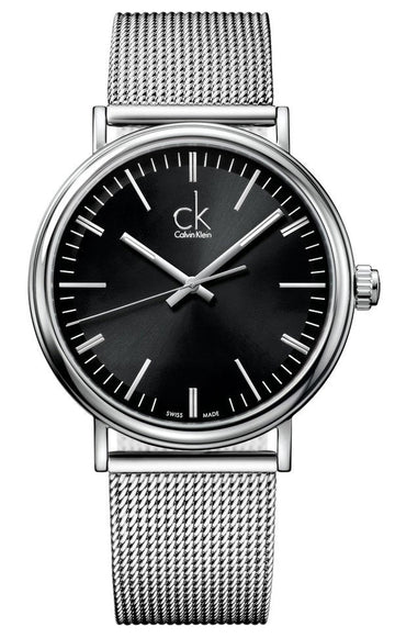 Calvin Klein Surround Black Dial Silver Mesh Bracelet Watch for Men - K3W21121