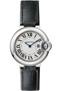 Cartier Ballon Bleu Silver Dial Black Leather Strap Watch for Women - W69018Z4