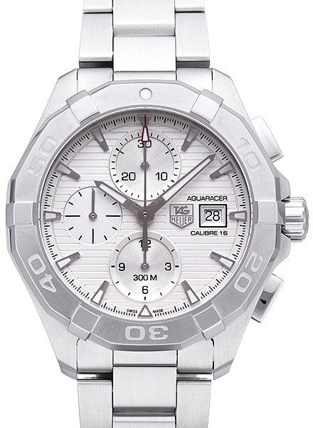 Tag Heuer Aquaracer Caliber 16 Automatic Chronograph White Dial Silver Steel Strap Watch for Men - CAY2111.BA0927