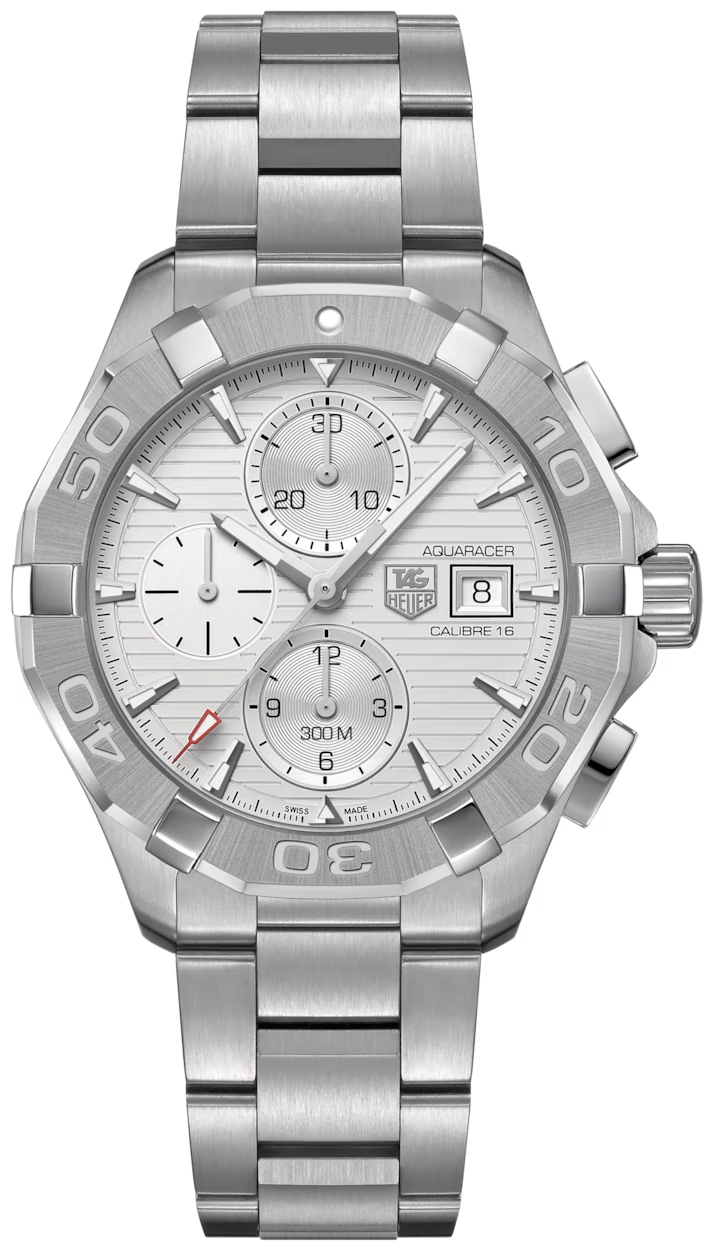 Tag Heuer Aquaracer Caliber 16 Automatic Chronograph White Dial Silver Steel Strap Watch for Men - CAY2111.BA0927