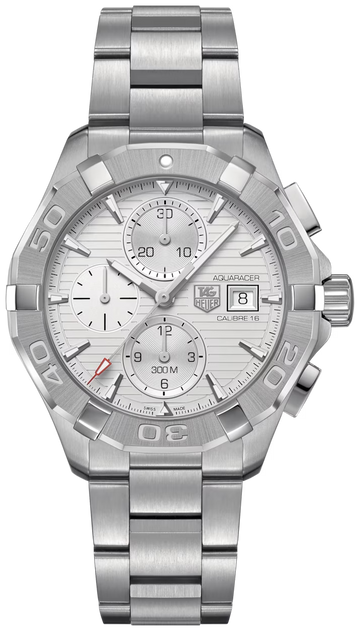 Tag Heuer Aquaracer Caliber 16 Automatic Chronograph White Dial Silver Steel Strap Watch for Men - CAY2111.BA0927