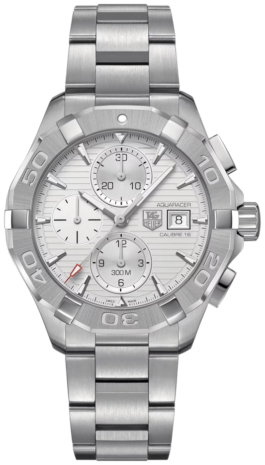 Tag Heuer Aquaracer Caliber 16 Automatic Chronograph White Dial Silver Steel Strap Watch for Men - CAY2111.BA0927