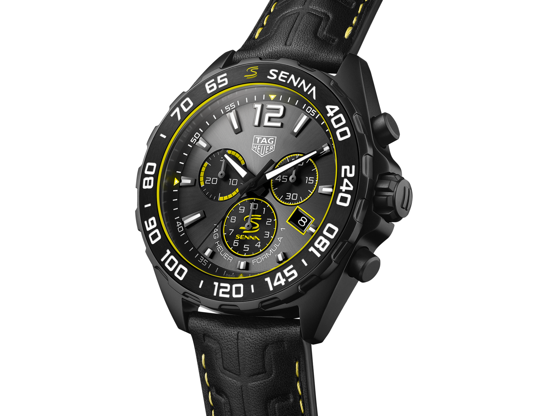 Tag Heuer Formula 1 Chronograph Senna Black Dial Black Leather Strap Watch for Men - CAZ101AJ.FC6487