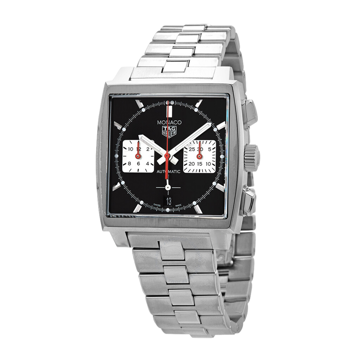 Tag Heuer Monaco Automatic Chronograph Black Dial Silver Steel Strap Watch for Men - CBL2113.BA0644