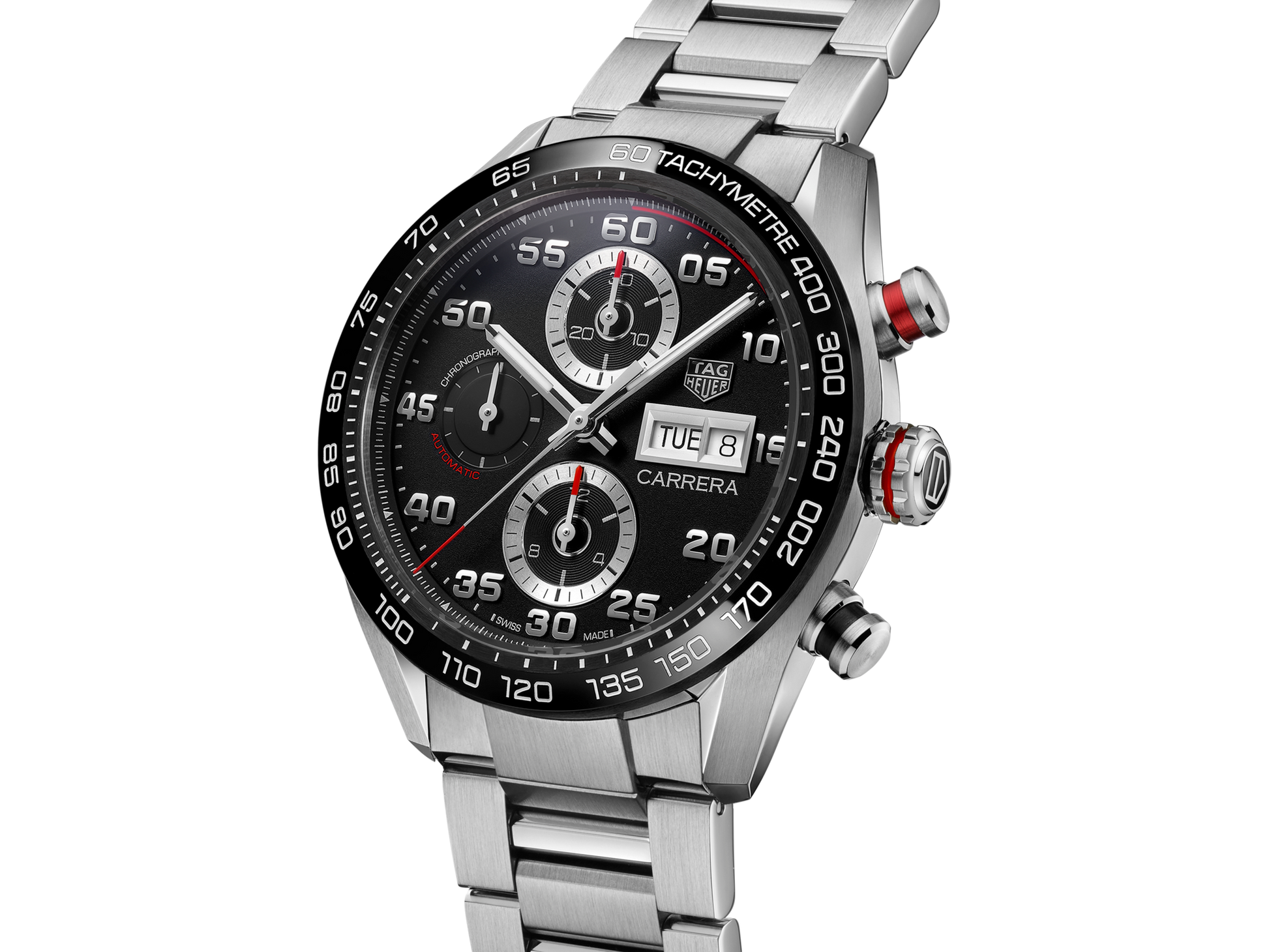 Tag Heuer Carrera Chronograph Black Dial Silver Steel Strap Watch for Men - CBN2A1AA.BA0643