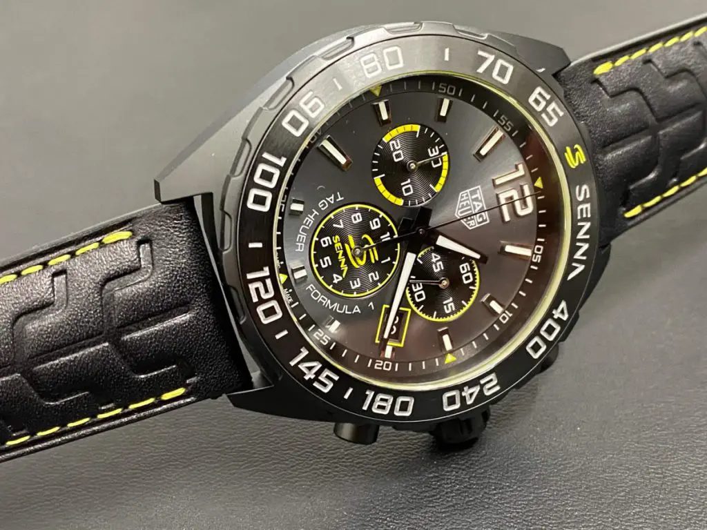 Tag Heuer Formula 1 Chronograph Senna Black Dial Black Leather Strap Watch for Men - CAZ101AJ.FC6487