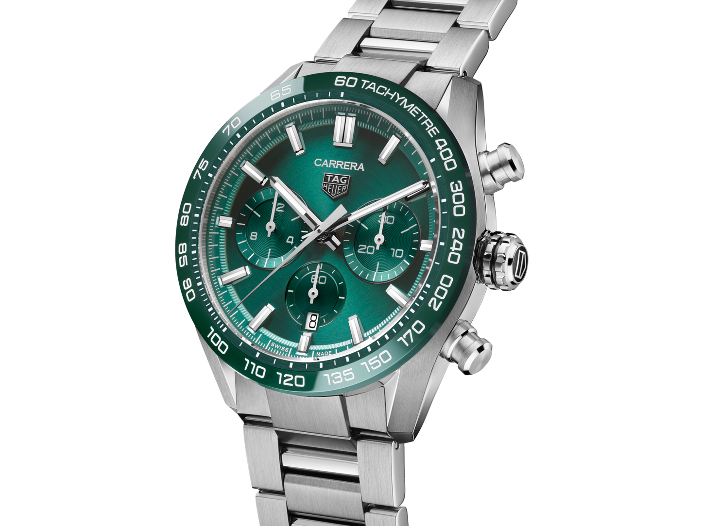 Tag Heuer Carrera Chronograph 44mm Green Dial Silver Steel Strap Watch for Men - CBN2A1N.BA0643