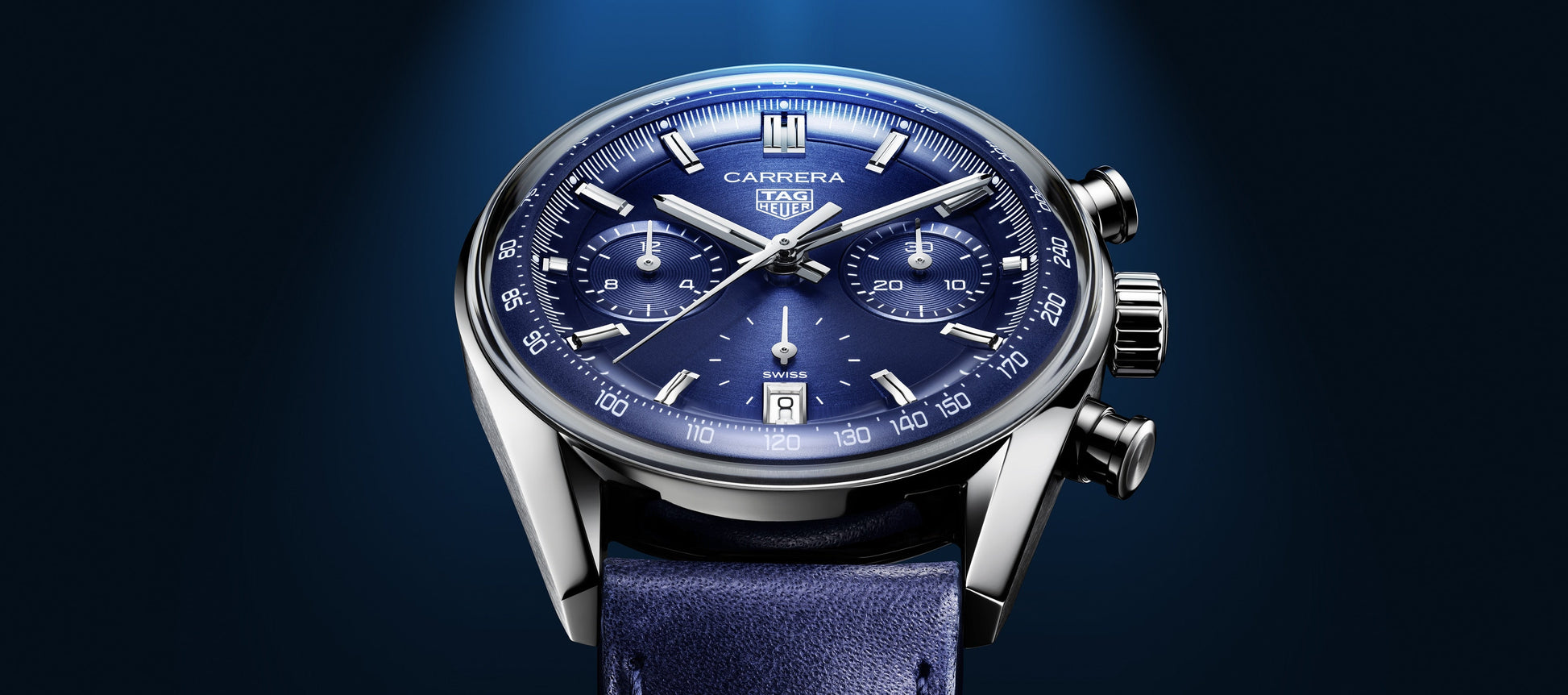Tag Heuer Carrera Chronograph Blue Dial Blue Leather Strap Watch for Men - CBS2212.FC6535