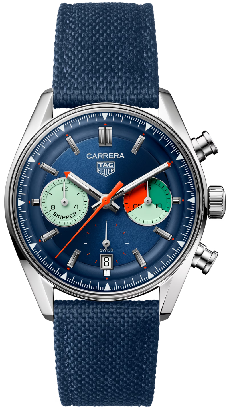Tag Heuer Carrera Skipper Automatic Chronograph Blue Dial Blue Nylon Strap Watch for Men - CBS2213.FN6002