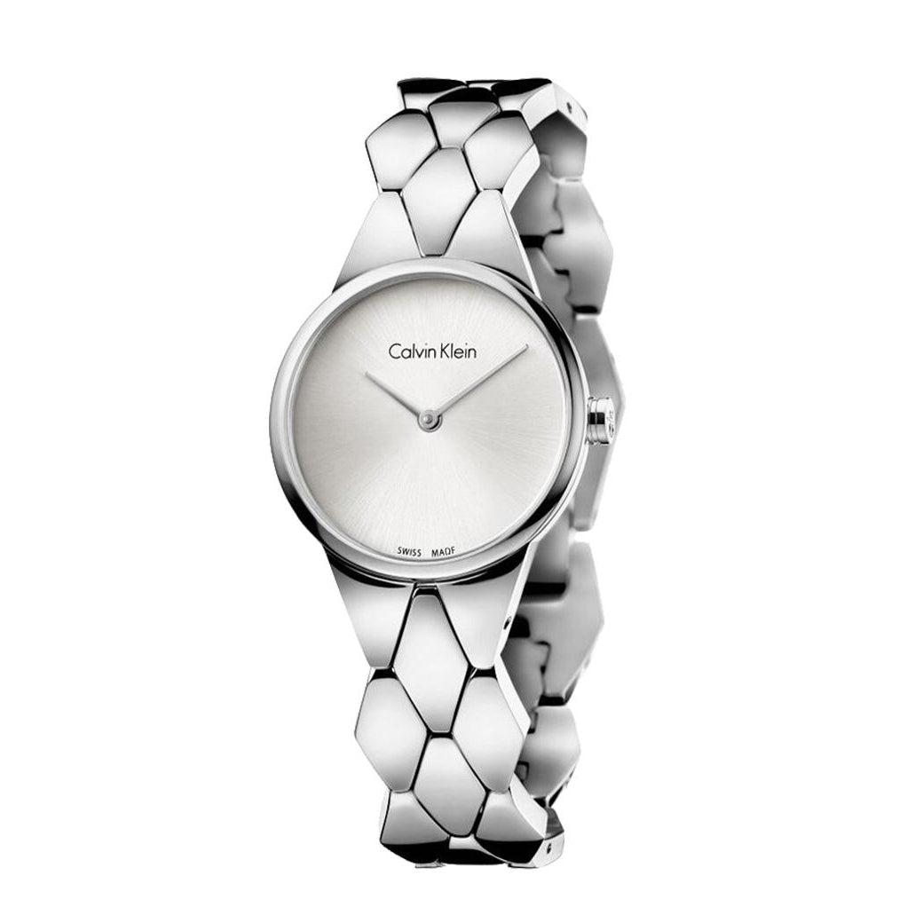 Calvin Klein Snake Silver Dial Silver Steel Strap Watch For Women - K6E23146