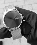 Calvin Klein Minimal Grey Dial Silver Mesh Bracelet Watch for Women - K3M221Y3