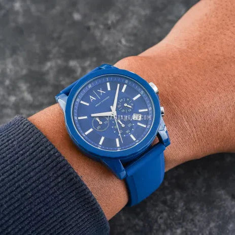 Armani Exchange Outerbanks Chronograph Blue Dial Blue Silicone Strap Watch For Men - AX1327