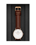 Daniel Wellington Classic St. Mawes White Dial Brown Leather Strap Watch for Men - DW00100035