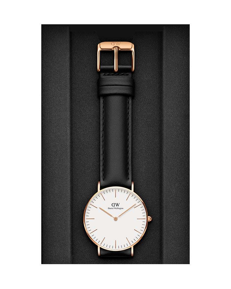 Daniel Wellington Classic Sheffield White Dial Black Leather Strap Watch for Women - DW00100036