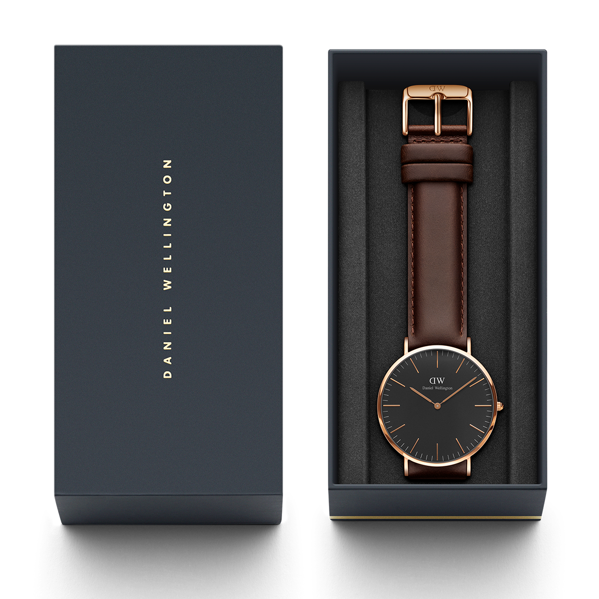 Daniel Wellington Classic St Mawes Black Dial Brown Leather Strap Watch For Men - DW00100124