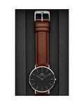 Daniel Wellington Classic St Mawes Black Dial Brown Leather Strap Watch For Men - DW00100130