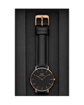 Daniel Wellington Classic Sheffield 36 Black Leather Strap Black Dial Quartz Watch For Womens - DW00100139