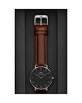 Daniel Wellington Classic Durham Black Dial Brown Leather Strap Watch For Women - DW00100142