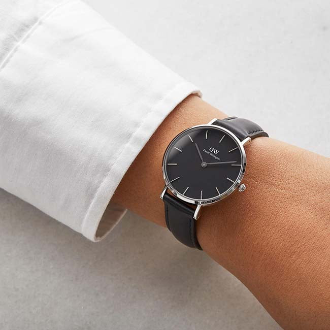 Daniel Wellington Petite Sheffield Black Dial Black Leather Strap Watch For Women - DW00100180