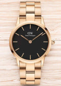 Daniel Wellington Iconic Link Black Dial Rose Gold Steel Strap Watch for Women - DW00100210