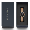 Daniel Wellington Classic Petite Melrose Black Dial Rose Gold Mesh Bracelet Watch For Women - DW00100217