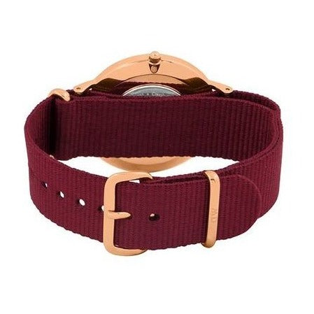 Daniel Wellington Classic Roselyn Black Dial Maroon Nylon Strap Watch For Women - DW00100273