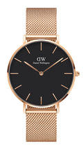 Daniel Wellington Petite Melrose Black Dial Rose Gold Mesh Strap Watch For Women - DW00100303