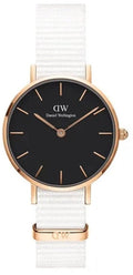 Daniel Wellington Classic Petite Dover Black Dial White NATO Strap Watch For Women - DW00100314