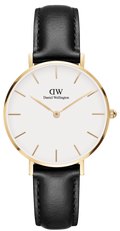 Daniel Wellington Classic Petite Sheffield White Dial Black Leather Strap Watch For Women - DW00100230