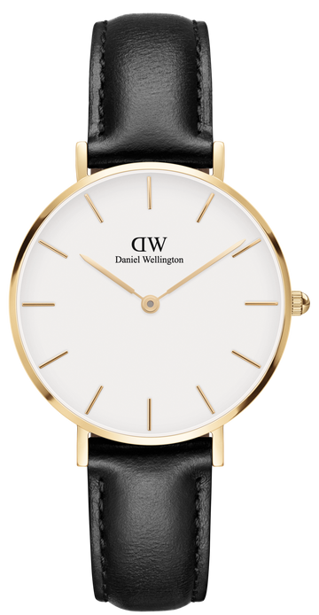 Daniel Wellington Classic Petite Sheffield White Dial Black Leather Strap Watch For Women - DW00100230