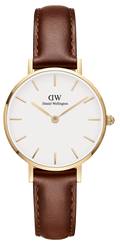 Daniel Wellington Classic Petite St Mawes White Dial Brown Leather Strap Watch For Women - DW00100231
