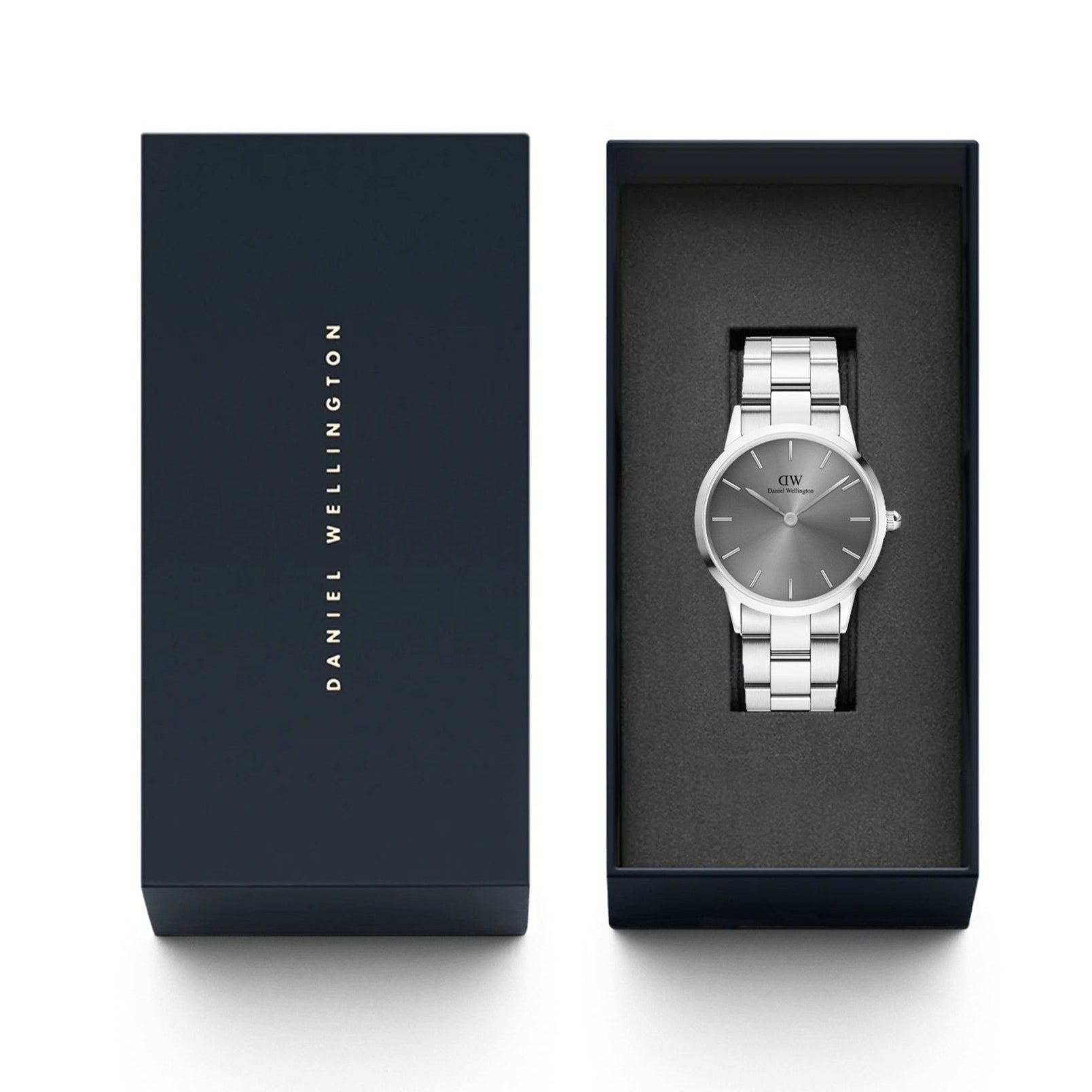Daniel Wellington Link Grey Dial Silver Steel Strap Watch For Men - DW00100328