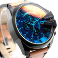 Diesel Mega Chief Chronograph Black Dial Brown Leather Strap Watch For Men - DZ4476