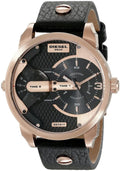 Diesel Mini Daddy Dual Time Black & Gold Dial Black Leather Strap Watch For Men - DZ7317