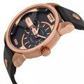 Diesel Mini Daddy Dual Time Black & Gold Dial Black Leather Strap Watch For Men - DZ7317