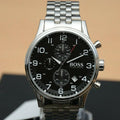 Hugo Boss Aeroliner Chronograph Black Dial Silver Steel Strap Watch For Men - 1512446