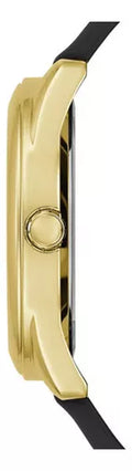 Guess Cubed Analog Gold Dial Black Silicone Strap Watch For Women - GW0665L1