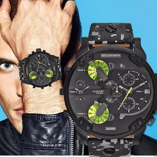 Diesel Big Daddy Chronograph Black Dial Black Leather Strap Watch For Men - DZ7311