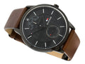 Tommy Hilfiger Hunter Black Dial Brown Leather Strap Watch for Men - 1791604