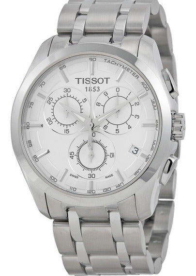 Tissot T Classic Couturier Chronograph White Dial Silver Steel Strap Watch For Men - T101.617.11.031.00