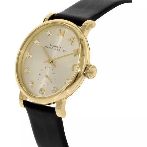 Marc Jacobs Baker Gold Dial Black Leather Strap Watch for Women - MBM1399