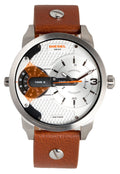 Diesel Mini Daddy Silver Dial Brown Leather Strap Watch For Men - DZ7309