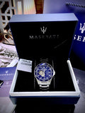 Maserati SFIDA Automatic Skeleton Blue Dial Silver Steel Strap Watch For Men - R8823140007