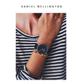 Daniel Wellington Petite Sheffield Black Dial Black Leather Strap Watch For Women - DW00100180