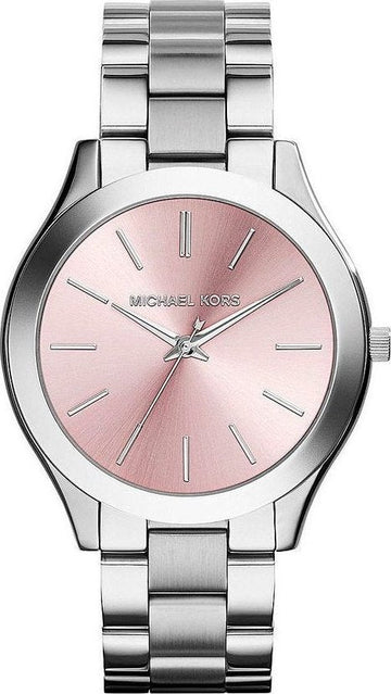 Michael Kors Slim Runway Quartz Pink Dial Silver Steel Strap Watch For Women - MK3380