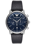 Emporio Armani Aviator Blue Dial Blue Leather Strap Watch For Men - AR11105