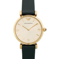 Emporio Armani Retro Champagne Beige Dial Green Leather Strap Watch For Women - AR1726