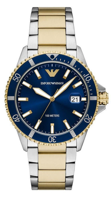 Emporio Armani World Explorer Blue Dial Two Tone Steel Strap Watch for Men - AR11682