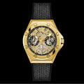 Guess Asteria Multifunction Gold Dial Black Rubber Strap Watch For Women - GW0620L2
