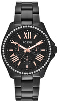 Fossil Cecile Multi Function Crystals Black Dial Black Steel Strap Watch for Women - AM4522